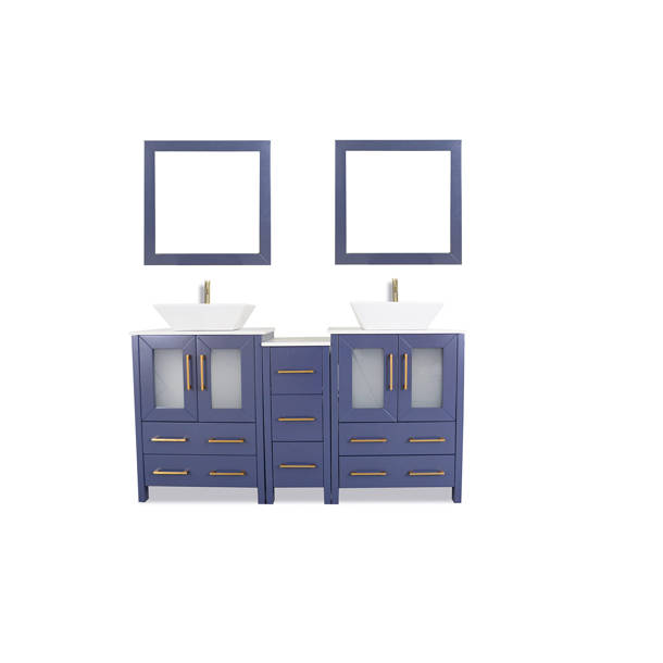 Wade Logan® Karson 29.9'' Double Bathroom Vanity with Engineered Marble Top with Mirror